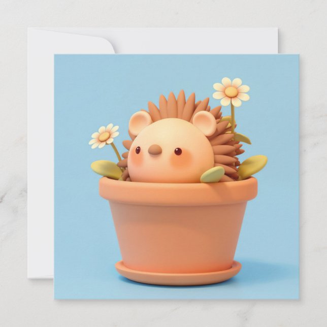 Tarjeta postal de puercoespín de arcilla 3D en mac (Anverso)
