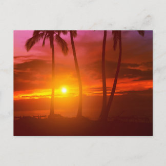 Tarjeta postal de puesta de sol en la playa de una