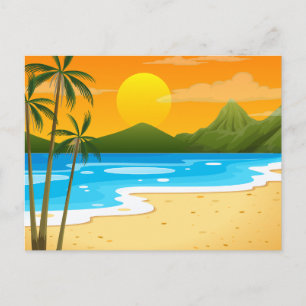 Tarjeta postal de puesta de sol en la playa de una