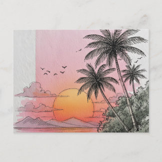 Tarjeta postal de puesta de sol en una hermosa isl