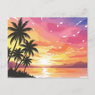 Tarjeta postal de puesta de sol en una hermosa isl