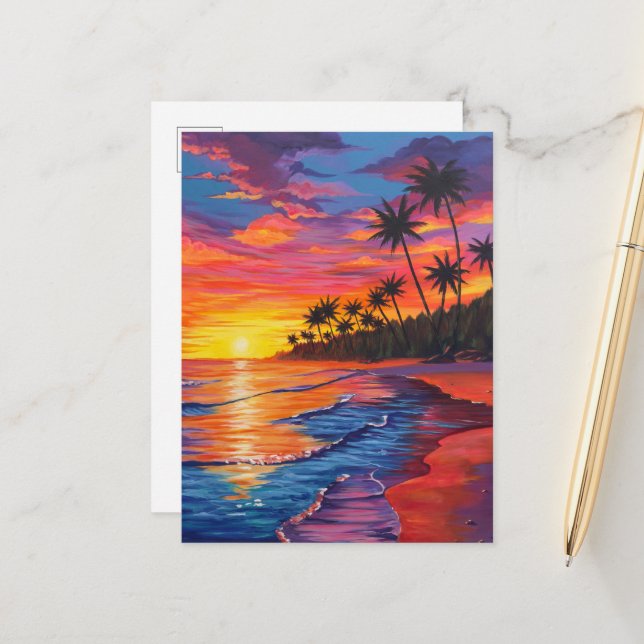 Tarjeta Postal de Puesta de Sol Tropical (Anverso/Reverso In Situ)