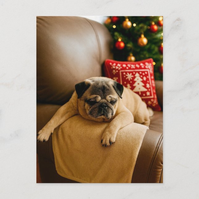 Tarjeta postal de pug de Navidad Noche festiva aco (Anverso)