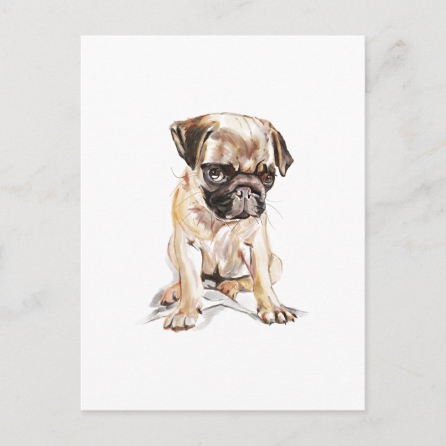 Tarjeta Postal de Pug – Ilustración de Perro Dibuj (Anverso)