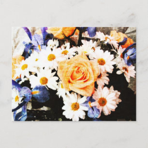 tarjeta postal de ramo de rosas y margaritas