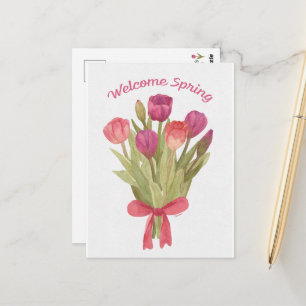 Tarjeta postal de ramo de tulipanes felices de pri