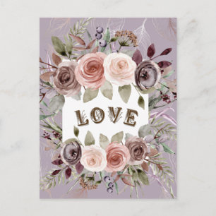 Tarjeta postal de ramo floral taupe de amor