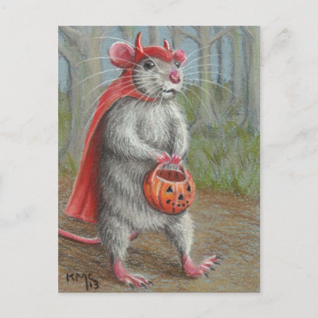 Tarjeta postal de Rat in Devil Costume Halloween (Anverso)
