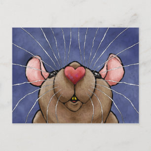Tarjeta postal de rata con corazón lindo