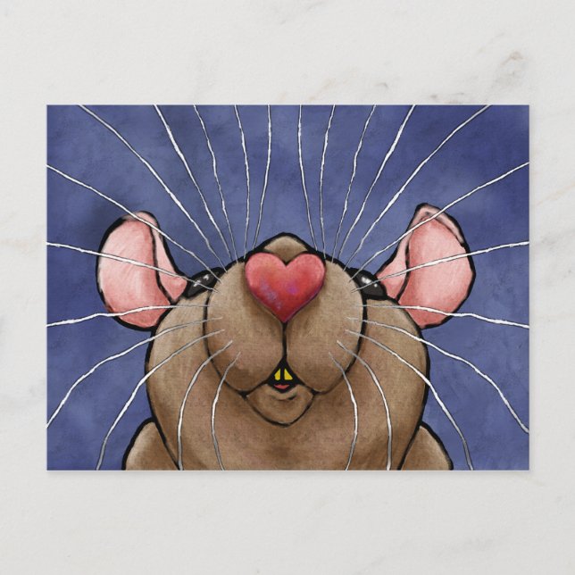Tarjeta postal de rata con corazón lindo (Anverso)