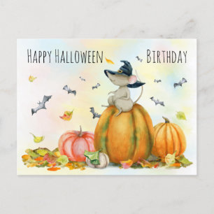 Tarjeta postal de ratón bruja linda de Halloween