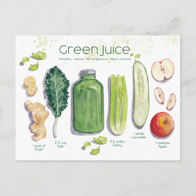 Tarjeta postal de receta de jugo verde (Anverso)