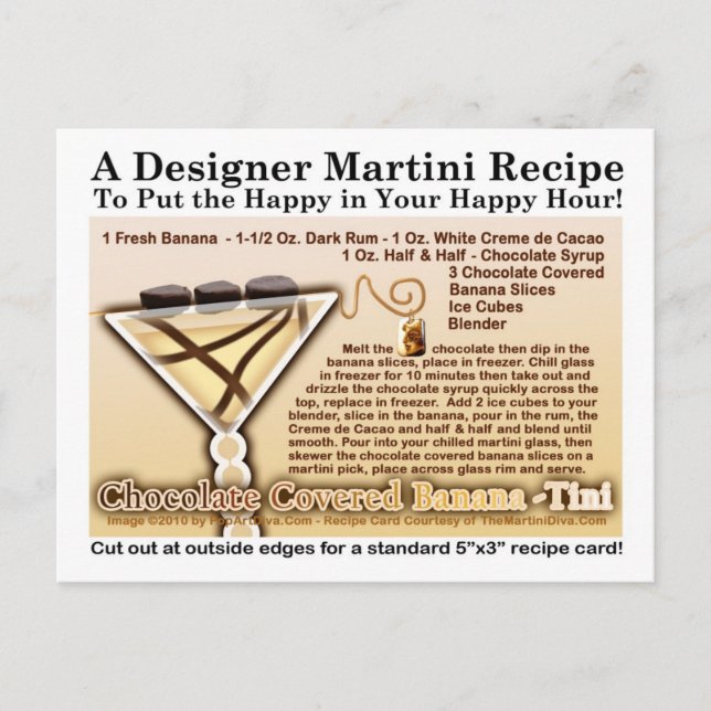 Tarjeta Postal de Receta de Martini de Banana Cubi (Anverso)