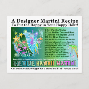 Tarjeta postal de receta martini tropical azul de 