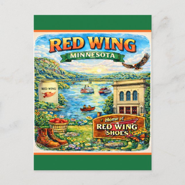 Tarjeta Postal de Recuerdo de Red Wing, Minnesota (Anverso)