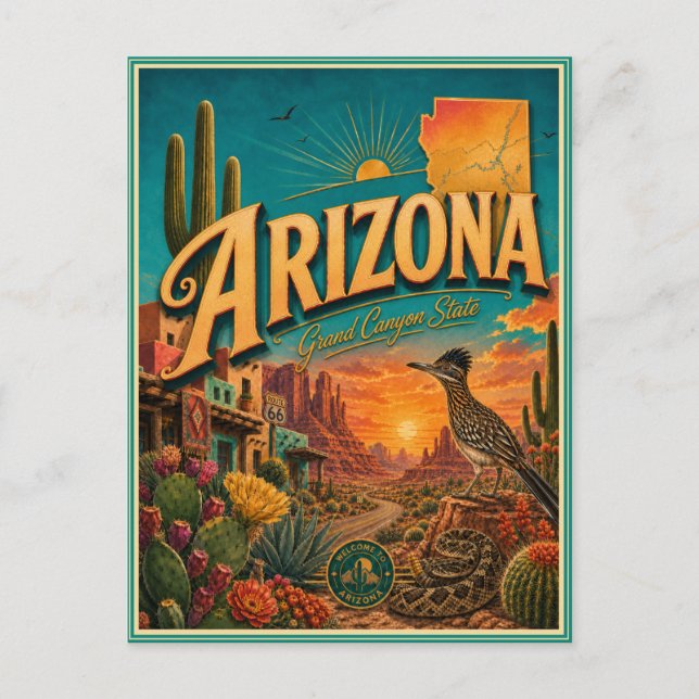 Tarjeta Postal de Recuerdo de Viaje Retro de Arizo (Anverso)
