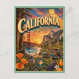 Tarjeta Postal de Recuerdo de Viaje Retro de Calif