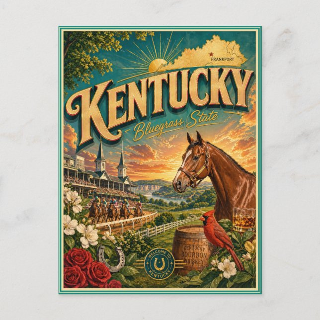 Tarjeta Postal de Recuerdo de Viaje Retro de Kentu (Anverso)