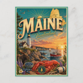 Tarjeta Postal de Recuerdo de Viaje Retro de Maine