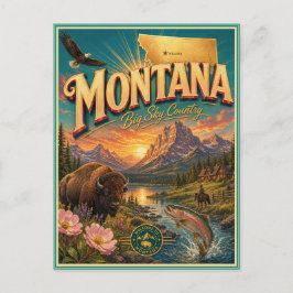 Tarjeta Postal de Recuerdo de Viaje Retro de Monta