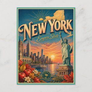 Tarjeta Postal de Recuerdo de Viaje Retro de Nueva