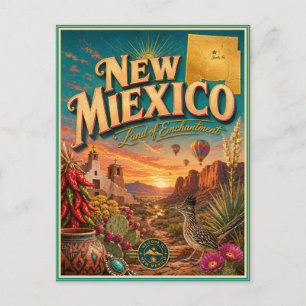 Tarjeta Postal de Recuerdo de Viaje Retro de Nuevo