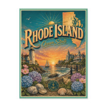 Tarjeta Postal de Recuerdo de Viaje Retro de Rhode