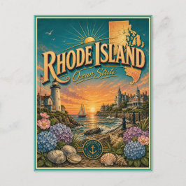 Tarjeta Postal de Recuerdo de Viaje Retro de Rhode