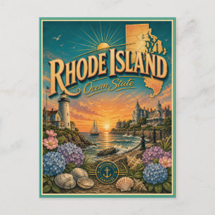 Tarjeta Postal de Recuerdo de Viaje Retro de Rhode