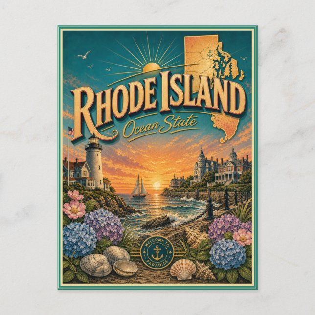 Tarjeta Postal de Recuerdo de Viaje Retro de Rhode (Anverso)
