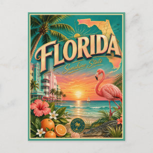Tarjeta Postal de Recuerdo de Viajes Retro de Flor
