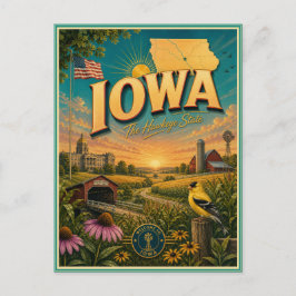 Tarjeta Postal de Recuerdo de Viajes Retro de Iowa