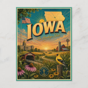 Tarjeta Postal de Recuerdo de Viajes Retro de Iowa