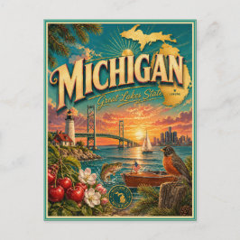 Tarjeta Postal de Recuerdo de Viajes Retro de Mich