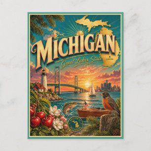Tarjeta Postal de Recuerdo de Viajes Retro de Mich