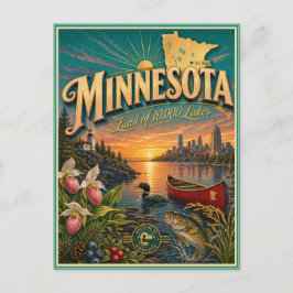 Tarjeta Postal de Recuerdo de Viajes Retro de Minn