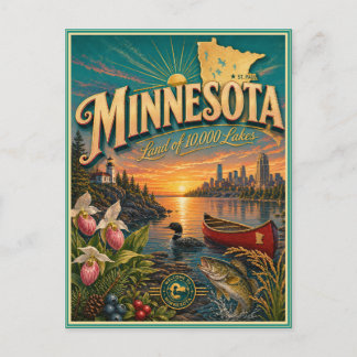 Tarjeta Postal de Recuerdo de Viajes Retro de Minn