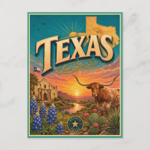 Tarjeta Postal de Recuerdo de Viajes Retro de Texa