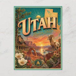 Tarjeta Postal de Recuerdo de Viajes Retro de Utah