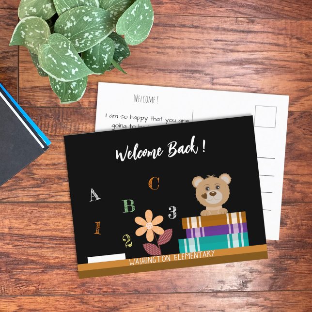 Tarjeta postal de regreso a la escuela de Teddy Be (Welcome back to school postcard . )