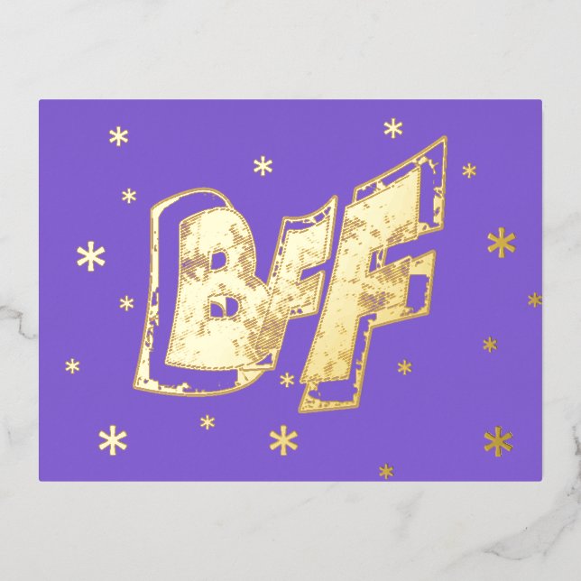Tarjeta postal de Relieve metalizado dorado de BFF (Anverso)