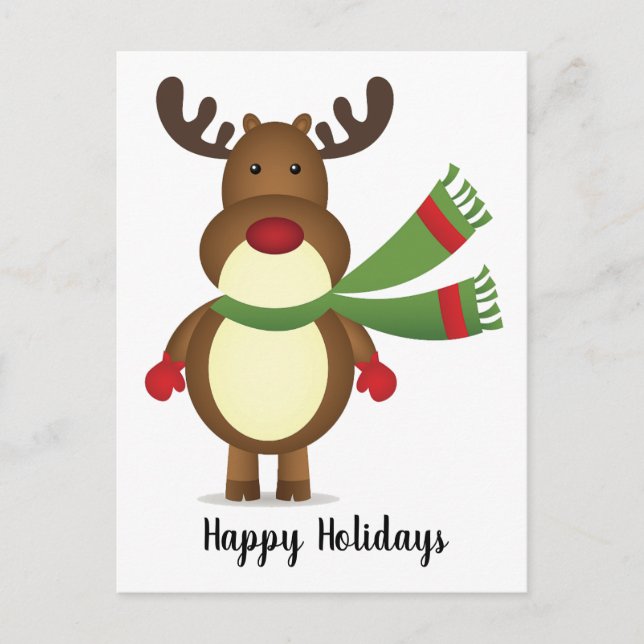 Tarjeta postal de reno con bufanda verde (Anverso)