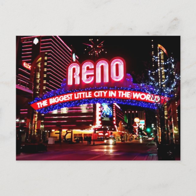 Tarjeta postal de Reno, Nevada de noche (Anverso)
