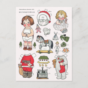 Tarjeta postal de reproducción de muñeca de papel