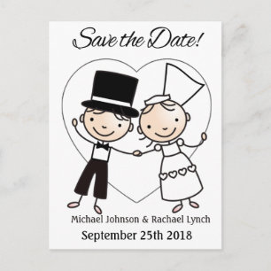 Tarjeta Postal de Reserva de Fecha Pareja de Dibuj