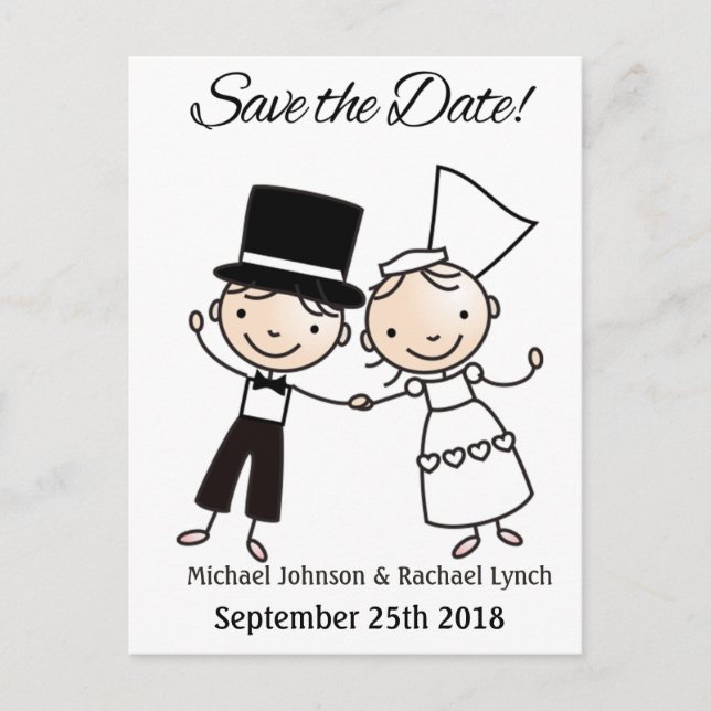 Tarjeta Postal de Reserva de Fecha Pareja de Dibuj (Anverso)