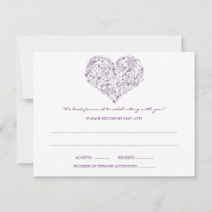 Tarjeta postal de respuesta Corazón floral (púrpur