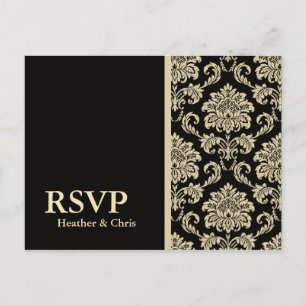 Tarjeta postal de respuesta Damask Negro