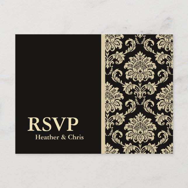 Tarjeta postal de respuesta Damask Negro (Anverso)