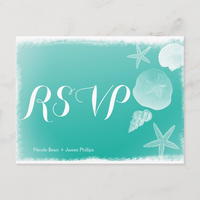 Tarjeta postal de respuesta de boda con conchas de (Anverso)